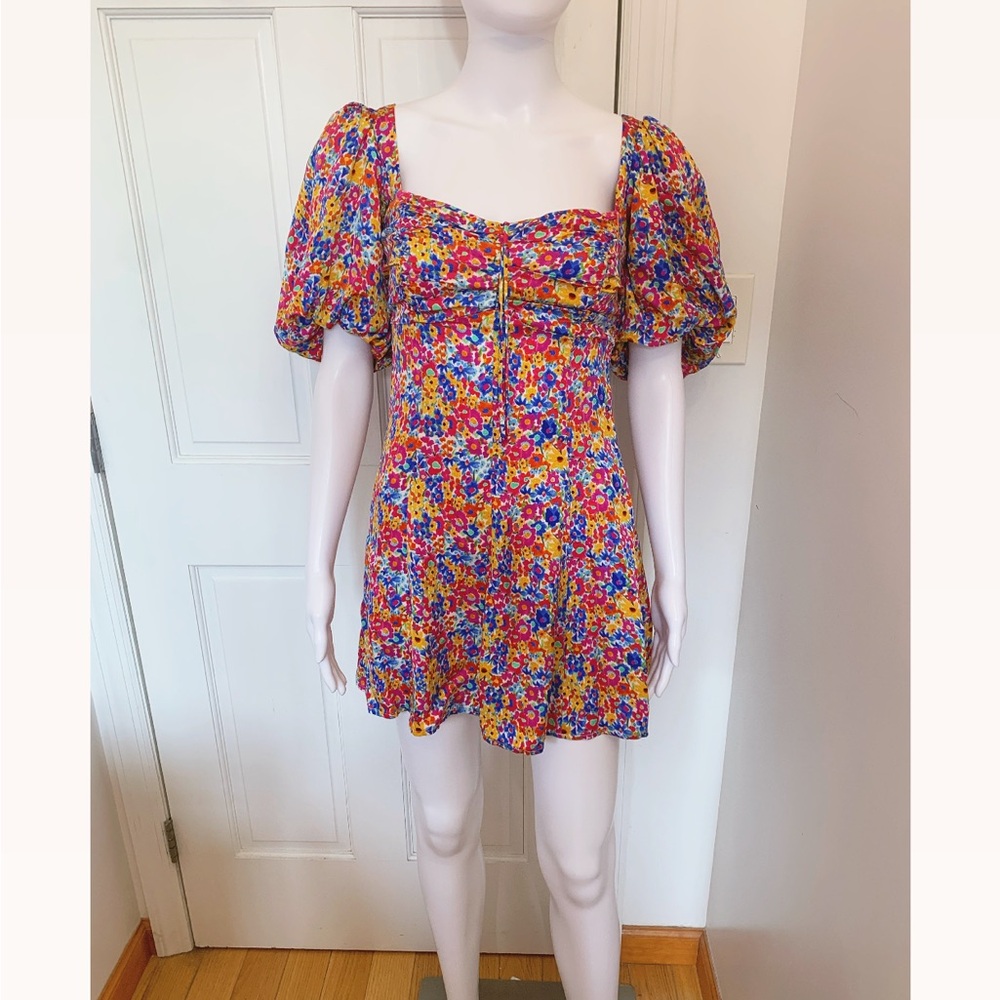 For Love & Lemons Sasha Mini Dress Blue Dizzy Floral - Picture 2 of 6